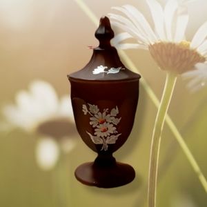 🌼Vintage Westmoreland frosted satin brown glass candy dish w/hand painted daisy